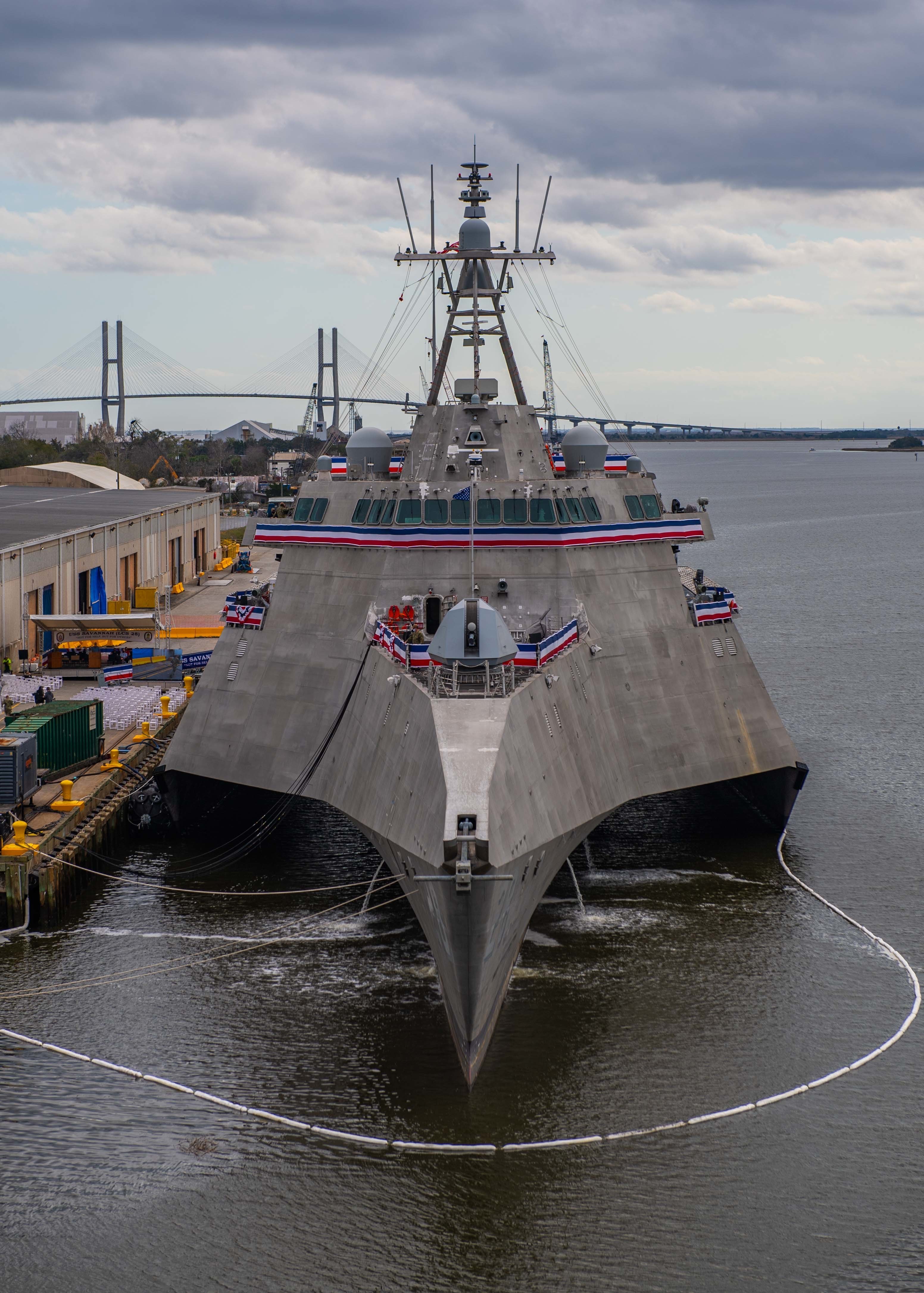 The future USS Savannah (LCS 28) pierside in Brunswick